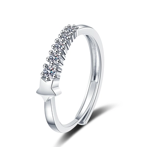 Delicate adjustable silver star ring with shimmering cubic zirconia for women