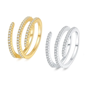 Spiral Multi Layer Ring For Women Copper Pavé Zircon Minimalist Adjustable Gold Silver Plated Fashion Jewelry