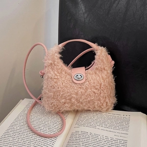Sac À Main En Peluche Pour Femme Bandoulière En Fausse Fourrure Serrure Métallique Rétro Mignon Sac Pour Le Quotidien