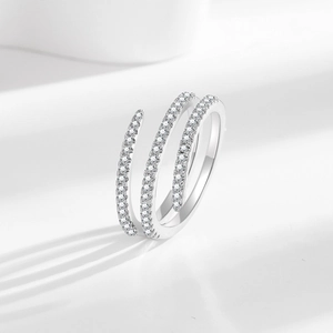 Elegant multi-layer spiral ring with sparkling pavé cubic zirconia in silver finish