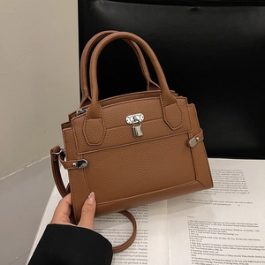 Sac À Main Femme Petit Carré Cuir PU Grain De Litchi Sac Bandoulière Serrure Argentée Mode Décontracté Sac À Épaule