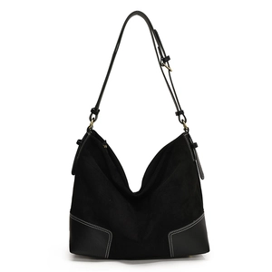 Black large capacity matte PU hobo bag with contrast stitching and adjustable strap