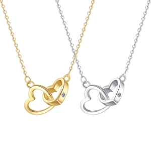 Interlocking Double Heart Pendant Necklace Copper Jewelry With Cubic Zirconia Elegant Fashion For Women