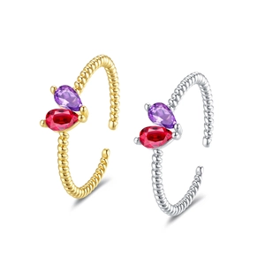 Geometric Heart Open Adjustable Ring Copper Pear Birthstones Twisted Rope Band Fashion Jewelry For Women