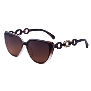 Lunettes de soleil œil de chat avec verres dégradés marron et branches chaîne dorée