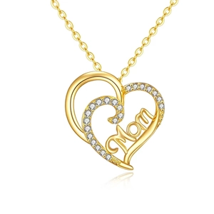 Collier double cœur MOM doré avec cristaux, pendentif idéal pour cadeau de fête des mères