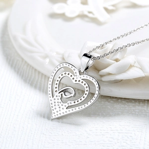 Collier cœur maman et enfant en argent S925 avec pendentif serti de zircons brillants