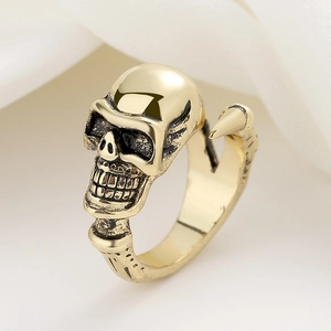 Skull Ring Vintage Copper Adjustable Open Band Gothic Punk Retro Skeleton Finger Jewelry For Men Women