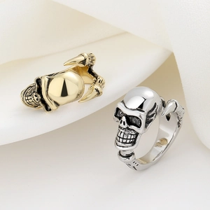 Retro punk skull and dragon claw rings in vintage gold and silver finishes