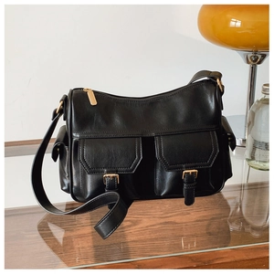 Women Vintage PU Leather Tote Bag Multi Pockets Shoulder Crossbody Bag Preppy Casual Korean Style Large Capacity