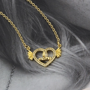 Collana dorata a cuore con ali e ciondolo mama con cristalli scintillanti da donna
