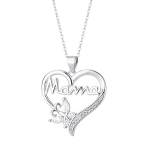 Hollow Heart Pendant Necklace Copper White Zircon Mama Letter Butterfly Jewelry Gift For Women Mother Fashion Style