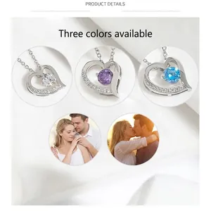 Collier cœur romantique en argent S925 avec grand pendentif moissanite en trois couleurs