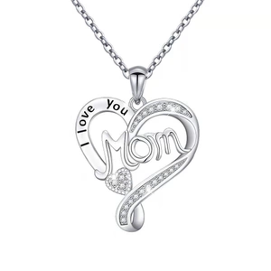 Herz Anhänger Halskette Kupfer Zirkonia Hohl Graviert I Love You Mom Muttertagsgeschenk Mode Für Damen