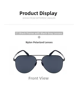 Front view of classic pilot sunglasses with black frames and nylon polarized lenses