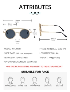Tableau des tailles pour lunettes de soleil ovales rétro avec monture dorée et double pont
