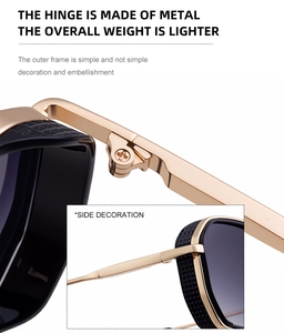 Detailed close-up of metal hinges and side mesh shields on punk sunglasses
