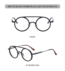 Vue de face et de profil à 45 degrés de lunettes noires mates à double pont