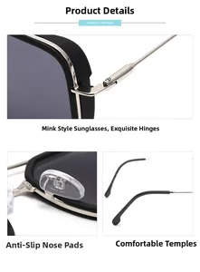 Macro view of punk style sunglasses featuring metal hinges and non-slip nose pads
