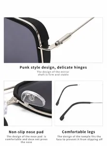 Detail view of durable metal hinges and soft silicone nose pads on square sunglasses