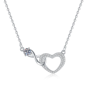 Interlocking heart and infinity necklace with sparkling cubic zirconia on silver chain