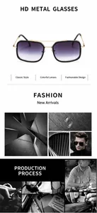 Macro shot of HD metal sunglasses with gradient purple lenses and golden frame details
