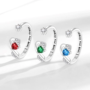 Set of three heart-shaped gemstone rings with I love you forever engraving