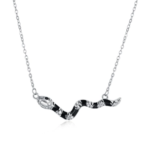 Collana con pendente a serpente retrò in argento con smalto nero e catena sottile