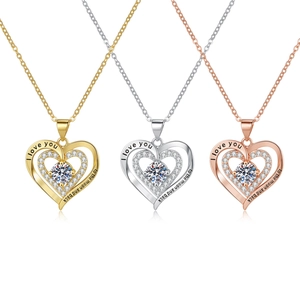 Collana Con Pendente A Doppio Cuore Rame Zirconi Incisi I Love You To The Moon And Back Gioielli Pietra Portafortuna Donna