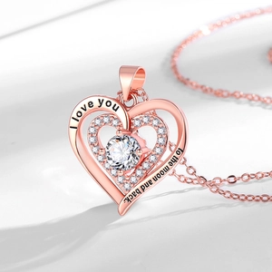 Collana doppio cuore oro rosa con diamanti e incisione I love you to the moon and back