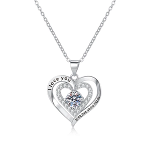 Collana portafortuna con ciondolo a doppio cuore e messaggio d'amore inciso