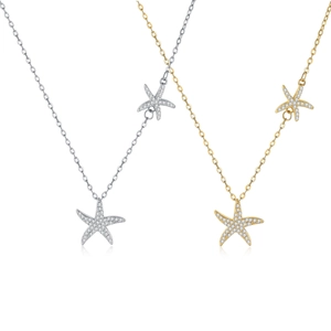 Collier Pendentif Double Étoile De Mer En Cuivre Avec Pavé De Zircon Blanc Thème Océan Plage Bijoux Pour Femmes