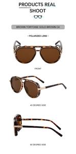Three angles of brown tortoise aviator sunglasses with gold metal double bridge details