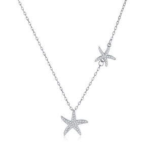 Collier double étoile de mer en argent orné de cristaux brillants et chaîne chic