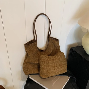 Dames Mode Pluche Draagtas En Kleine Pouch Synthetisch Leer Handvat Lamswol Stijl Grote Capaciteit Schoudertas Casual Tas