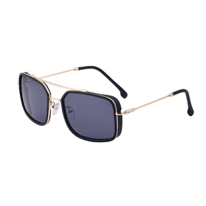 Fashion square sunglasses for men with black gold frames and grey polarized lenses