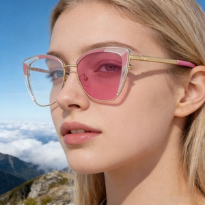 Cat Eye Sunglasses Women TR Metal Frame Photochromic Lenses UV Protection Outdoor Fashion Trendy Lightweight Eyewear