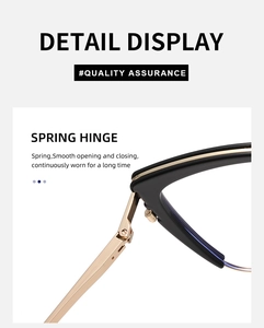 Detail view of the durable golden spring hinge connection on stylish cat-eye glasses