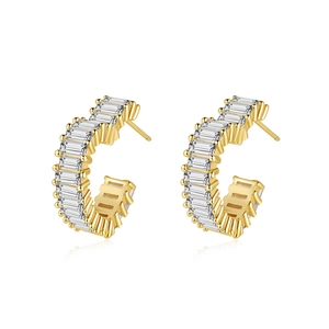 Hollow Heart Shaped Stud Earrings Copper Baguette Cut Cubic Zirconia Micro Inlaid Fashion Elegant Luxury Jewelry For Women