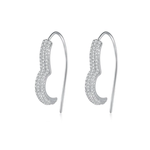 Sparkling silver heart hook earrings with micro-paved diamonds for minimalist style