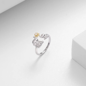 Silver mother and child elephant ring with diamond daisy flower and I Love You Forever engraving