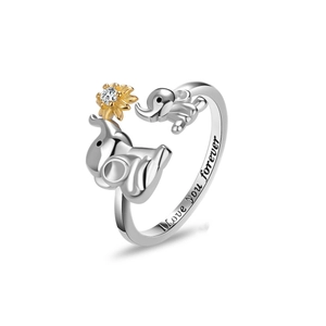 Adjustable Copper Ring With Mother And Child Elephant Sunflower Zircon Engraved I Love You Forever For Women Jewelry
