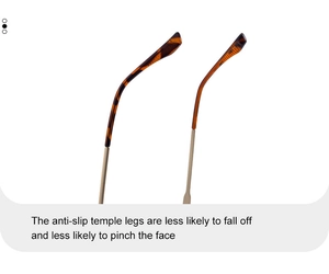 Detail of anti-slip metal sunglasses arms with comfortable tortoiseshell temple tips
