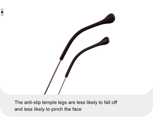 Detailed close-up of non-slip dark brown temple tips with sleek golden metal wire arms