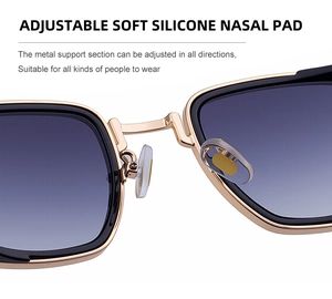 Détail des plaquettes de nez réglables en silicone et de la monture de ces lunettes