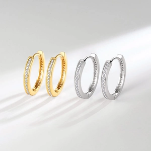 Chic Copper Huggie Hoop Earrings For Women With Zircon Inlaid Geometric Round Circle Fashion OL Style Trendy Jewelry
