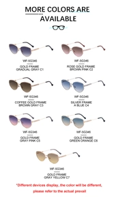 Polygonal sunglasses color chart showing metallic frames with gradient lenses