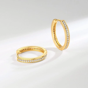 Elegant 18K gold plated hoop earrings with rows of sparkling zircon stones for women