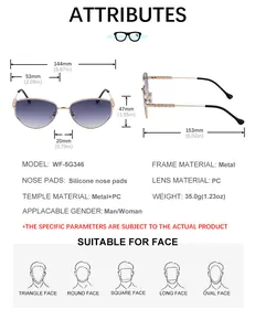 Detailed size chart and dimensions guide for stylish polygon metal sunglasses