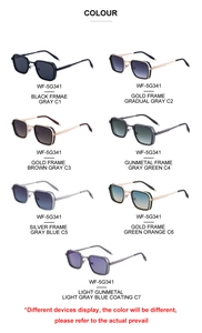 Présentation verticale de sept couleurs de lunettes de soleil punk à monture carrée